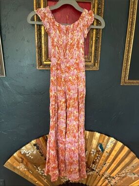 l*space Pink and Orange Smocked Beach Dress